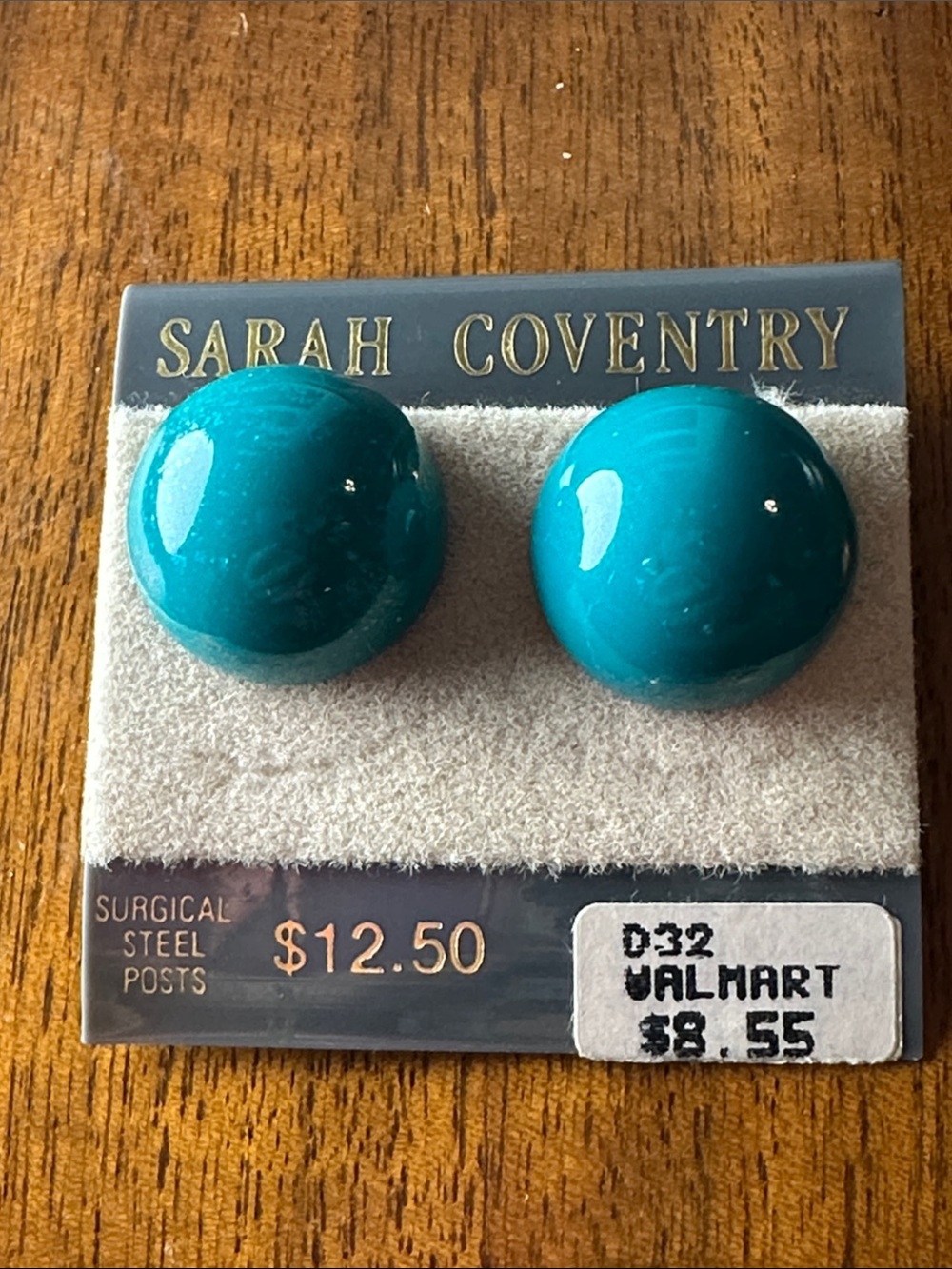 Vintage New on Card Sarah Coventry Glossy Teal Dome Post Earrings